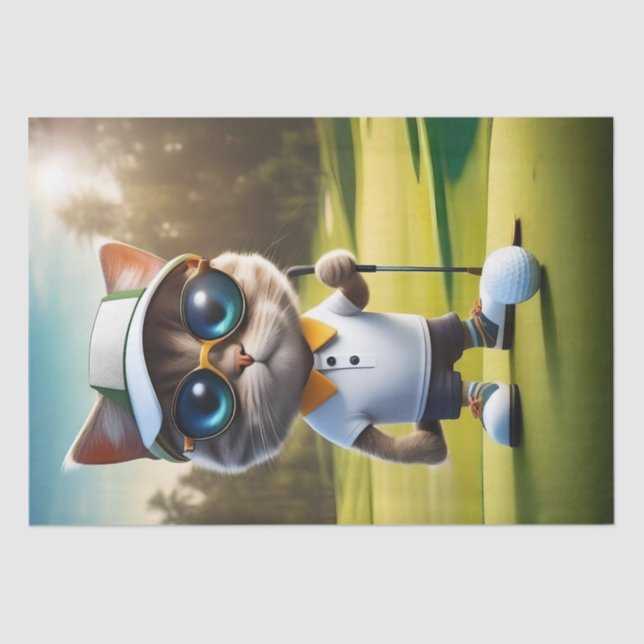 Funny Golfing Cat Playing Golf, Tissue Paper (Front)