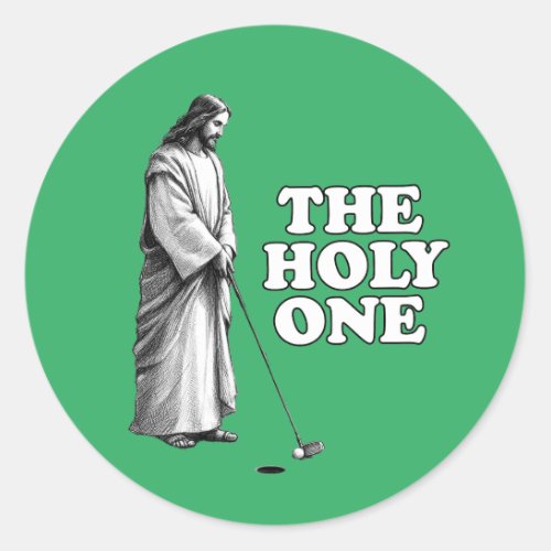 Funny Golfing Jesus The Holy One Classic Round Sticker