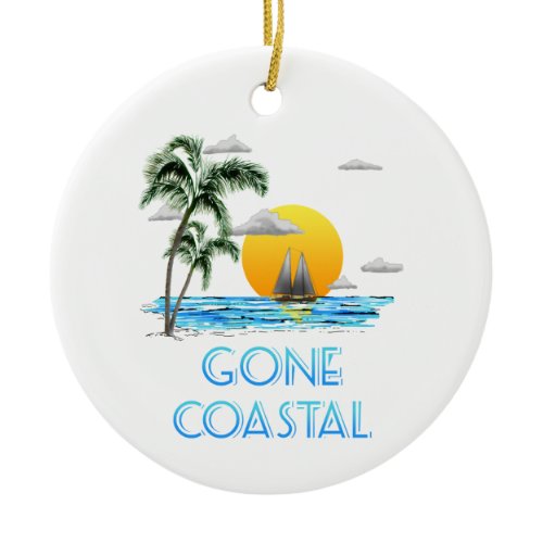 Funny Gone Coastal Nautical Sailing Sunset Ceramic Ornament