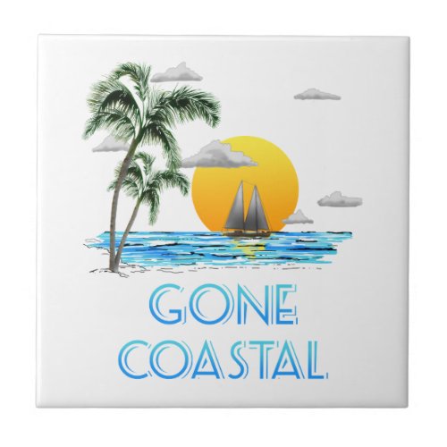 Funny Gone Coastal Nautical Sailing Sunset Ceramic Tile