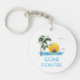 Funny Gone Coastal Nautical Sailing Sunset Keychain