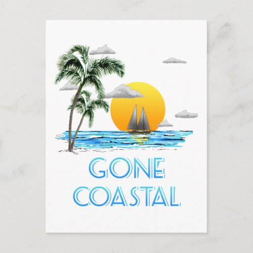 Funny Gone Coastal Nautical Sailing Sunset Postcard