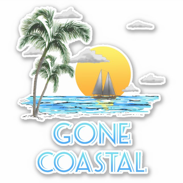 Funny Gone Coastal Nautical Sailing Sunset Sticker (Front)