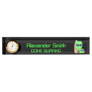 Funny Gone Surfing Alien LGM Geek Humor Desk Fun Nameplate