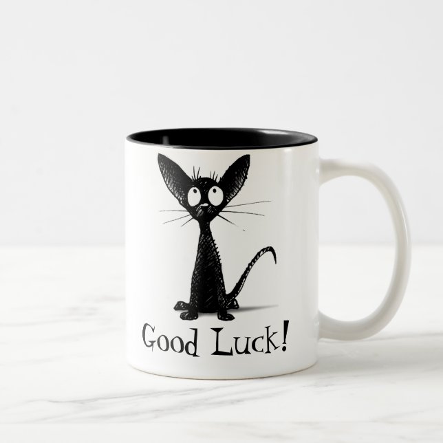 Funny Good Luck Black Cat Two-Tone Coffee Mug (Right)