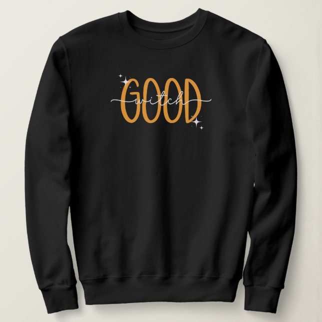 Funny Good Witch Modern Halloween Black Orange  Sweatshirt (Design Front)