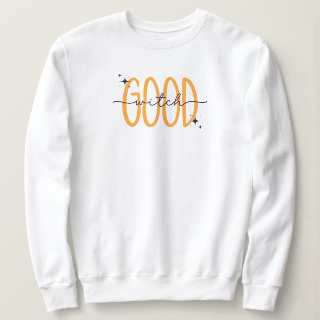Funny Good Witch Modern Halloween Orange Black  Sweatshirt (Design Front)
