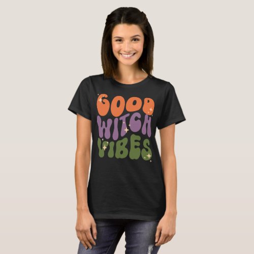 Funny Good Witch Vibes Retro Groovy Halloween T_Shirt