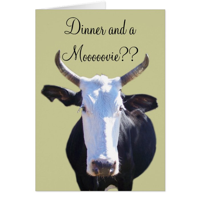 Funny Goofy Dinner and a Movie Moo Cow Invite Cards