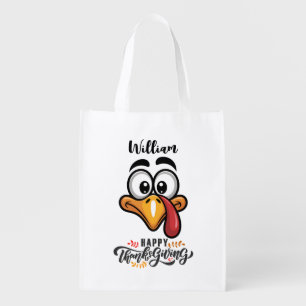 Funny Goofy Turkey Face Personalised Cartoon Grocery Bag