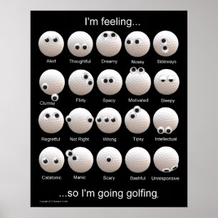 Funny Googly-Eyed Golf Ball Emotions Poster