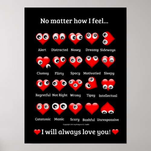 Funny Googly Eyes Valentine Hearts I love you Poster