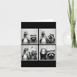Funny goose and raccoon photobooth friends chaos card