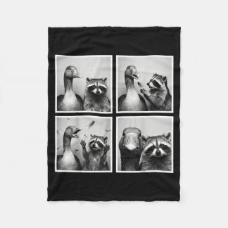 Funny goose and raccoon photobooth friends chaos fleece blanket