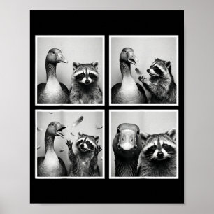 Funny goose and raccoon photobooth friends chaos poster