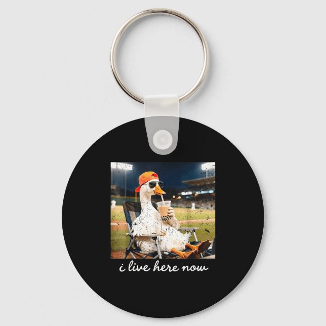 Funny goose ballfield baseball field i live here  keychain (Front)