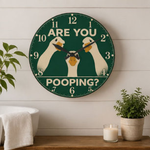 Funny Goose Bathroom Are You Pooping  Large Clock