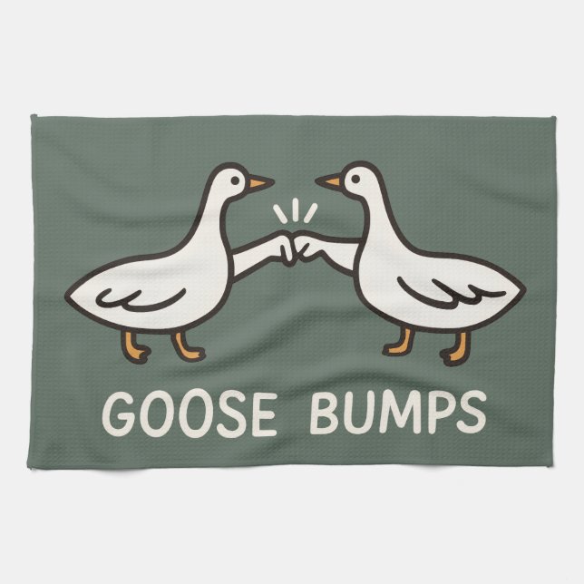 Funny Goose Bumps Cartoon | Fist Bump Geese Animal Kitchen Towel (Horizontal)