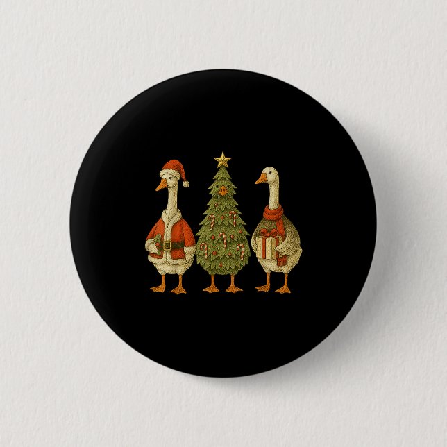Funny Goose Christmas Lights Goose Cute Xmas Holid Button (Front)