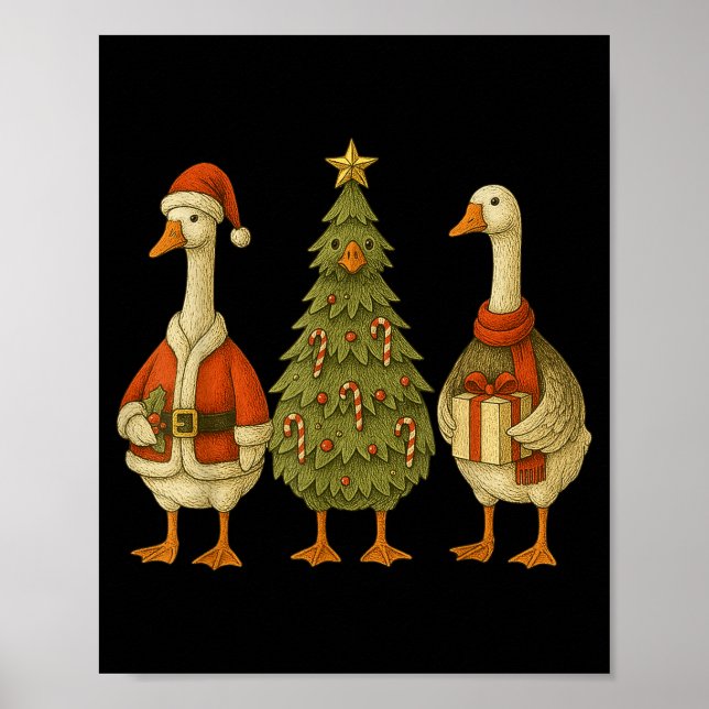 Funny Goose Christmas Lights Goose Cute Xmas Holid Poster (Front)