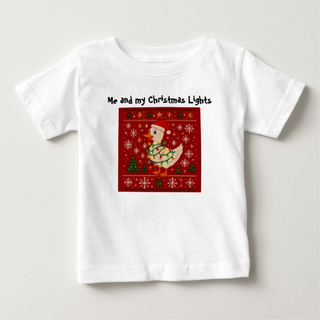 Funny Goose Christmas Lights Kids T-Shirt – Editab (Front)