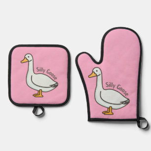 Funny Goose, Goose Lover, Silly Goose Oven Mitt & Pot Holder Set