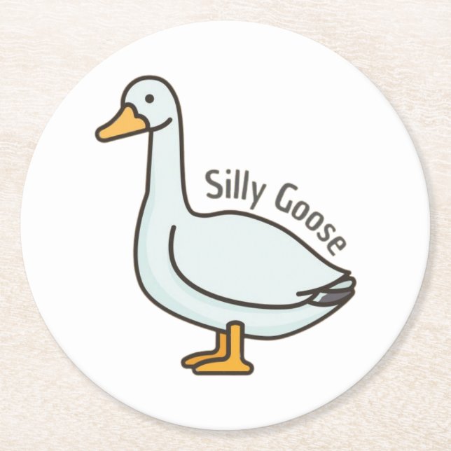 Funny Goose, Goose Lover, Silly Goose Round Paper Coaster (Front)