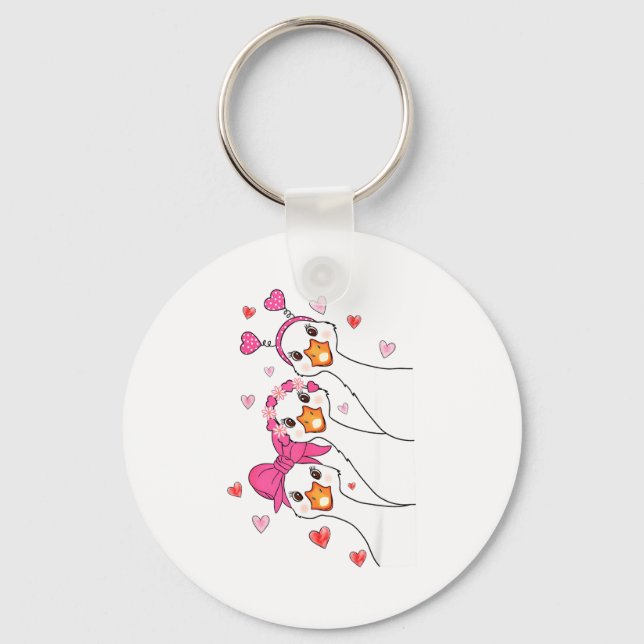 Funny Goose Happy Valentine Goose Cute Heart Lover Keychain (Front)