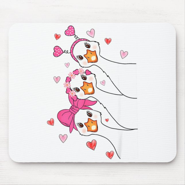 Funny Goose Happy Valentine Goose Cute Heart Lover Mouse Pad (Front)
