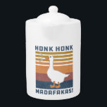 Funny Goose Honk Honk Madafakas Retro Vintage Duck Teapot<br><div class="desc">This honk honk madafakas design is a funny sarcastic goose meme gifts for gamer, video games lover. This goose with knife pun jokes is related to mess with the honk you get the bonk hilarious meme dad jokes, Grab this retro vintage style honk design for your goose lover, duck lover,...</div>