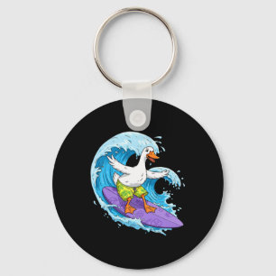 Funny Goose Is Surfing An Ocean Wave 1 - Fan Fun Keychain