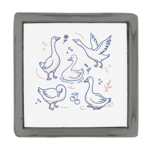 Funny Goose Pattern Gunmetal Finish Lapel Pin