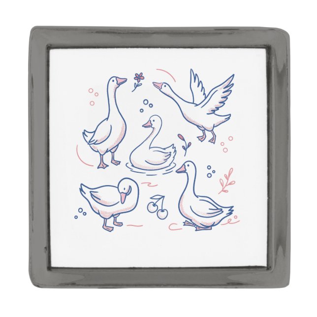 Funny Goose Pattern Gunmetal Finish Lapel Pin (Front)