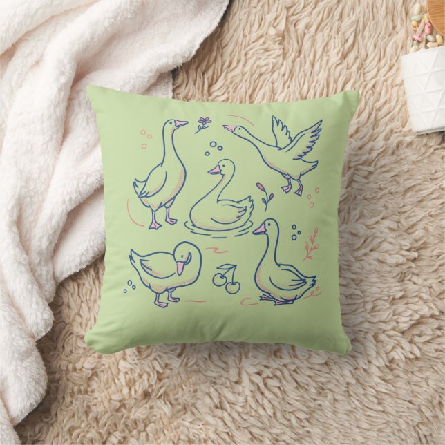 Funny Goose Pattern Throw Pillow (Blanket)