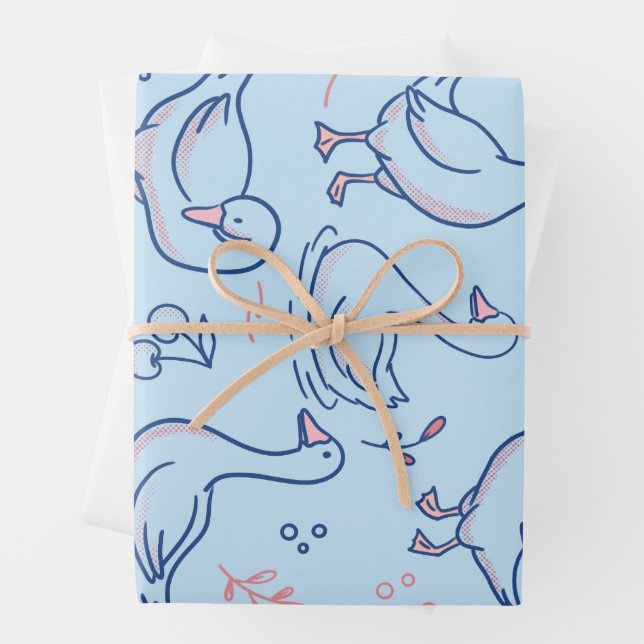 Funny Goose Pattern Wrapping Paper Sheets (In situ)