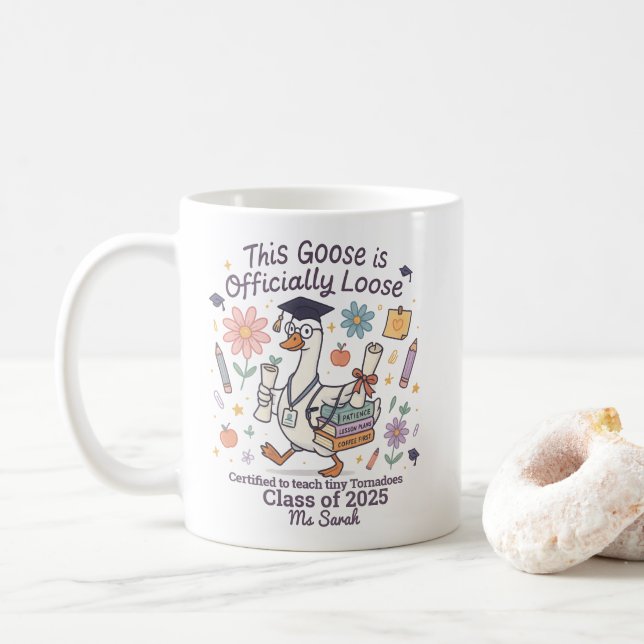 Funny Goose Teacher Graduation Gift Personalized Coffee Mug (With Donut)