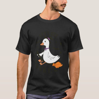 Funny Goose Witch Broom Halloween Cute Spooky Anim T-Shirt