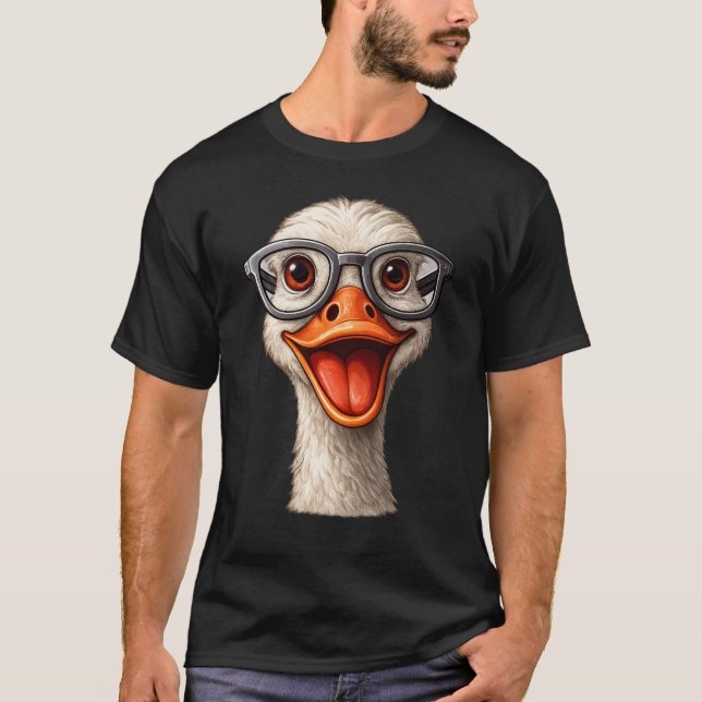 Funny Goose With Glasses T-Shirt – Cute Nerd Duck  (Front)