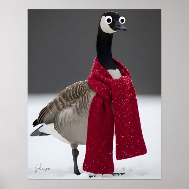 Funny Goose with Red Scarf Winter Personalized  Poster (Front)