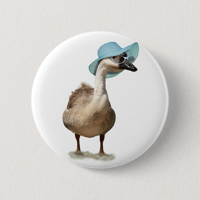 Funny Goose with Summer Hat Button (Front)
