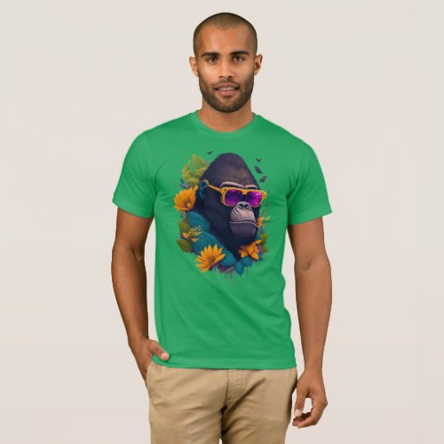 Funny Gorilla and Sunglasses T_Shirt