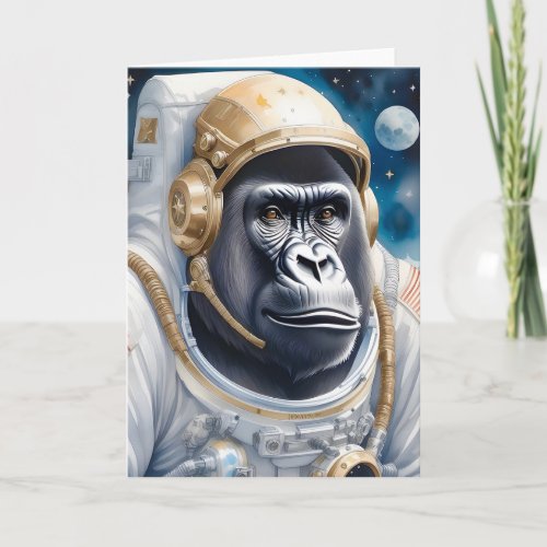 Funny Gorilla Astronaut Suit in Outer Space Blank Card