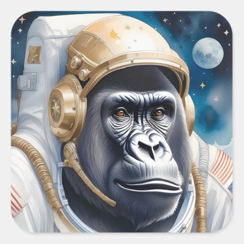 Funny Gorilla Astronaut Suit in Outer Space Square Sticker