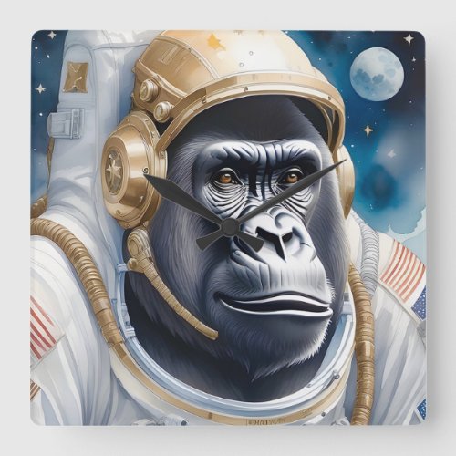 Funny Gorilla Astronaut Suit in Outer Space Square Wall Clock