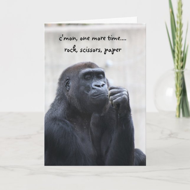 Funny Gorilla Birthday, rock scissors paper Card (Front)