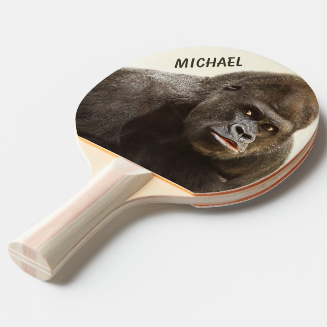 Funny Gorilla custom monogram ping pong paddle (Front Angle)
