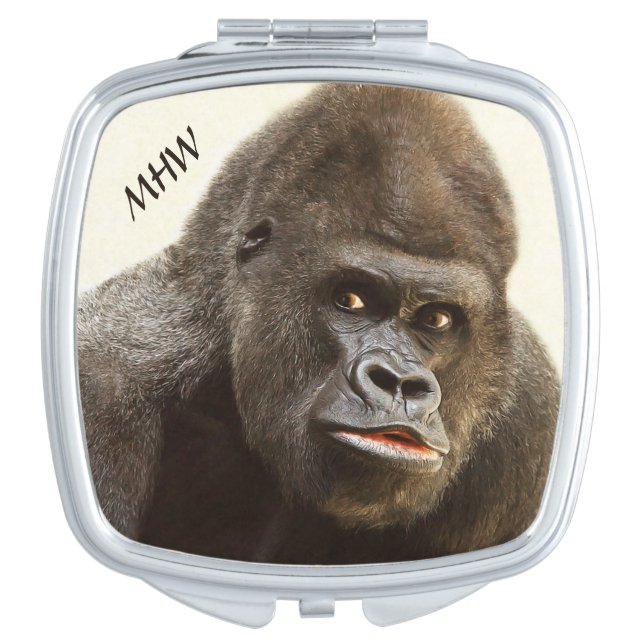 Funny Gorilla custom monogram pocket mirror (Front)