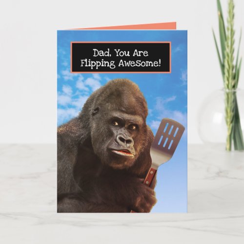 Funny Gorilla Flipping Awesome BBQ Fathers Day Card