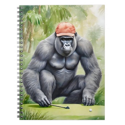 Funny Gorilla in Red Baseball Cap Playing Golf Notebook