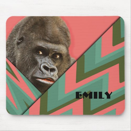 Funny Gorilla Pink Green Chevron Mousepad